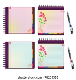 Set Of Notebooks With Lined Pages, With Colorful Pens