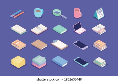 set of notebooks on purple