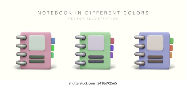 Set of notebooks on spring. Vector realistic mockup with empty blank on cover