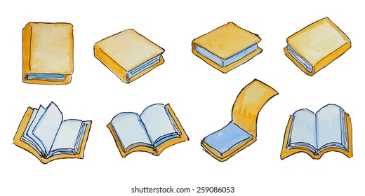 Set of notebooks on white background