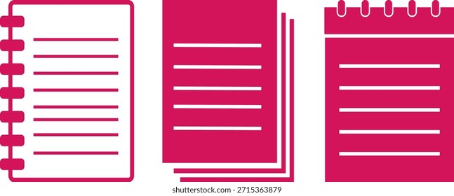 Conjunto de cuadernos e iconos de papel en estilo de diseño plano