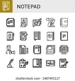 Set of notepad icons such as Notebook, Note, Medical report, Paper, Notes, Notepad, Paparazzi, Writing, Task list, Write, Journal, Sharpener , notepad