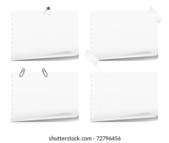 Set of notepad pages with paper curl, isolated on white background