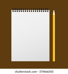 Set of notepad and a pencil for learning, on a white background.