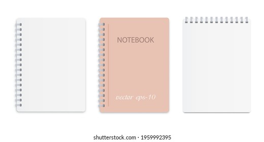 Set of  notepads. Notebook on a white background .Paper mocap for inscription .Vector ,Illustration.
