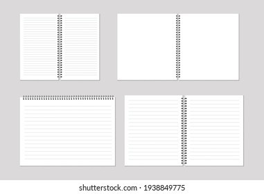 Set of notepads, paper sheets A4, A5 with shadows, White torn stripes, realistic paper page mock up.