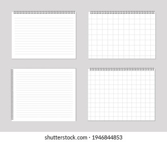 Set of notepads, paper sheets A4, A5 with shadows, White torn stripes, realistic paper page mock up.