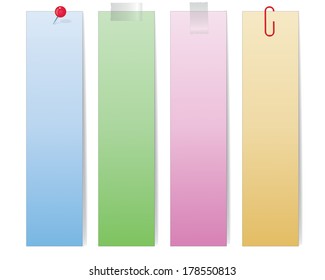 Set of notes: clip, tape, sticker, pin attachment