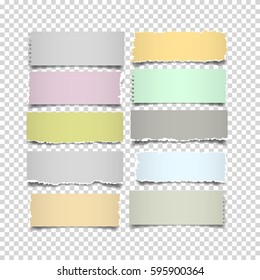 Set of notes paper in pastel colors on transparent background. Vector elements for design