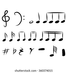 Set of notes with treble clef, sketch