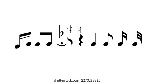 set of notes and the word music on the white background.