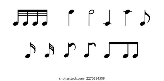 set of notes and the word music on the white background.