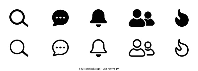 Set of Notification bell icon collection. Explore or trending, magnifying glass, team symbol. Vector Illustration.