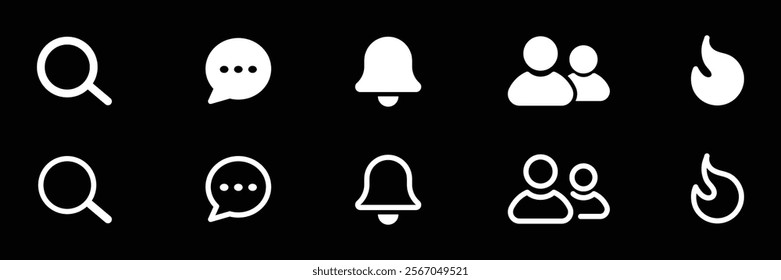 Set of Notification bell icon collection. Explore or trending, magnifying glass, team symbol. Vector Illustration.