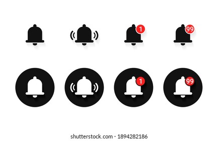 Set of notification bell icon. Ringing bell, incoming inbox message. Alarm icon. Illustration vector