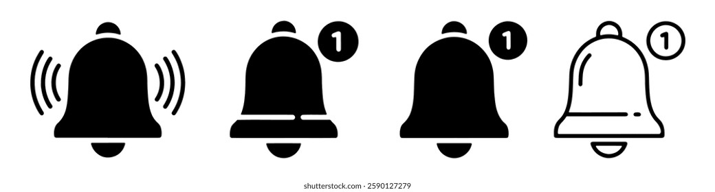  Set of Notification Bell Icons with Alert Symbols for User Engagement and Alerts