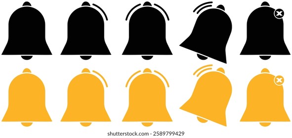 Set of Notification bell icons for incoming inbox message vector illustrasion.  