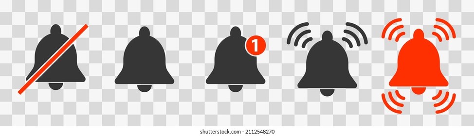 Juego de iconos de timbre de notificación . Ilustración vectorial