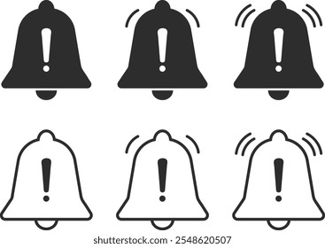 Warnsymbol für Benachrichtigungsglocken. Symbol der Warnmeldung. Ausrufezeichen mit Glockensymbol. Benachrichtigungswarnung. 
