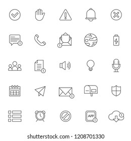 set of notification icon with simple outline and editable stroke 