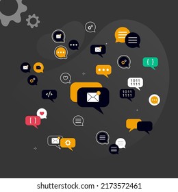 Set of notification icons, chat, correspondence, messenger, message, letter. Speech bubble vector icon for apps and websites