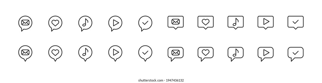 Set of notification line icons. Premium pack of signs in trendy style. Pixel perfect objects for UI, apps and web. 