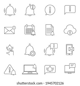 Set of Notification Related Vector Line Icons. Contains such Icons as Notice, Mute, Notification Bell and more. Symbol, Logo Illustration. Web Design, Mobile App.