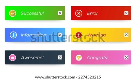 Set of notifications with banner text. success, warning, info, error. alerts icon collection for website, ui, ux, mobile, and app. vector illustration