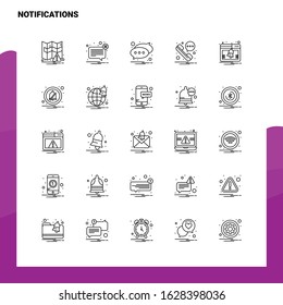 Set of Notifications Line Icon set 25 Icons. Vector Minimalism Style Design Black Icons Set. Linear pictogram pack.
