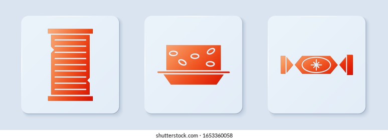 Set Nougat with nuts, Christmas wish list template and Candy. White square button. Vector