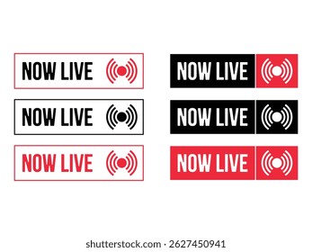 set of now live streaming symbol icon design vector isolated transparent background