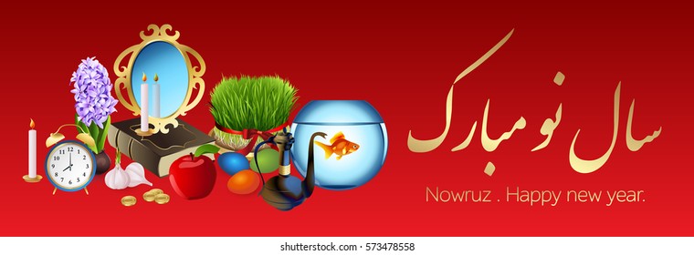 Set for Nowruz holiday. Haft Sin tradition. Iranian new year. 