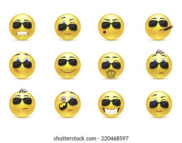 Set nspiration funny bearded emoticons