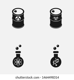 Set of nuclear barrels and toxic flasks. Radiation symbol. International Day against Nuclear Tests concept.