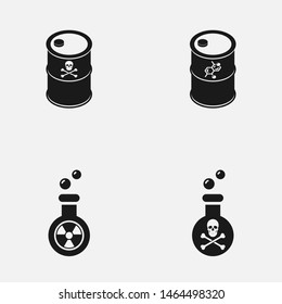 Set of nuclear barrels and toxic flasks. Radiation symbol. International Day against Nuclear Tests concept.