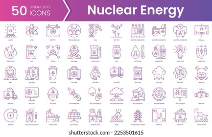 Set of nuclear energy icons. Gradient style icon bundle. Vector Illustration