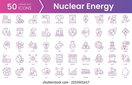 Set of nuclear energy icons. Gradient style icon bundle. Vector Illustration