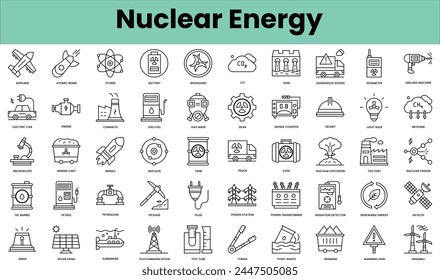 Set of nuclear energy icons. Linear style icon bundle. Vector Illustration