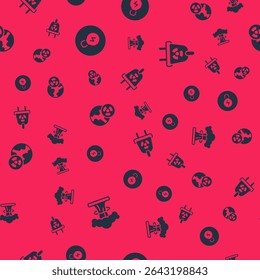 Set Nuclear explosion, Light bulb with concept of idea, Planet earth and radiation and Radiation electrical plug on seamless pattern. Vector