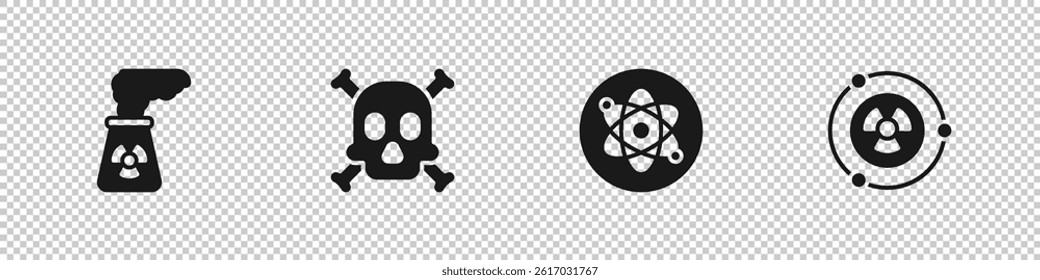 Set Nuclear power plant, Bones and skull warning, Atom and Radioactive icon. Vector