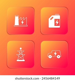 Set Nuclear power plant, Eco fuel canister, Electric tower and car icon. Vector