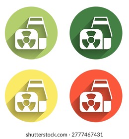 Set Nuclear power plant icon isolated with long shadow background. Energy industrial concept. Color circle button. Vector