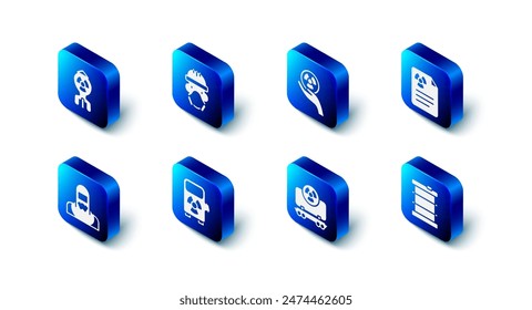 Set Nuclear reactor worker, Radioactive, Radiation warning document, waste barrel, cargo train, Electric charging station,  and bomb icon. Vector