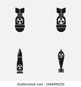 Set of nuclear weapons includes missiles, bombs and explosion. Radiation symbol. International Day against Nuclear Tests concept.