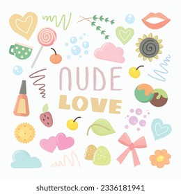 Conjunto de colores desnudos elementos dibujados a mano iconos cliparts ilustraciones vectoriales aisladas