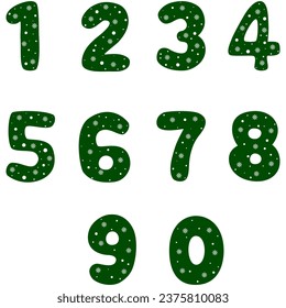 set number 0 to 9 green color snowflake patterns, for decoration winter, christmas elements, vector illustration