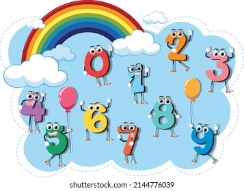 Set of number 0 to 9 for kids illustration