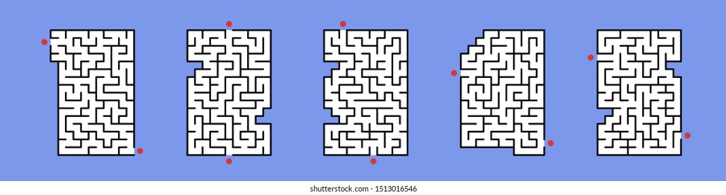 Set of Number 1, 2, 3, 4, 5 maze labyrinth, Vector illustration