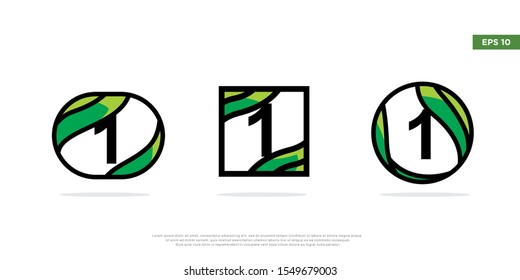 set of number 1 inside frame leaf logo. modern icon, template design