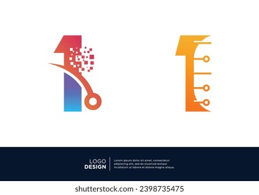 Set of Number 1 logo design for digital technology symbol.
